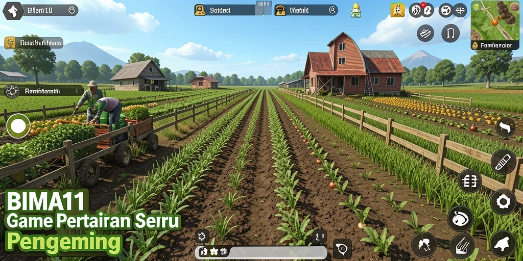 Tangkapan layar gameplay BIMA11 menampilkan aktivitas pertanian yang seru dan interaktif.